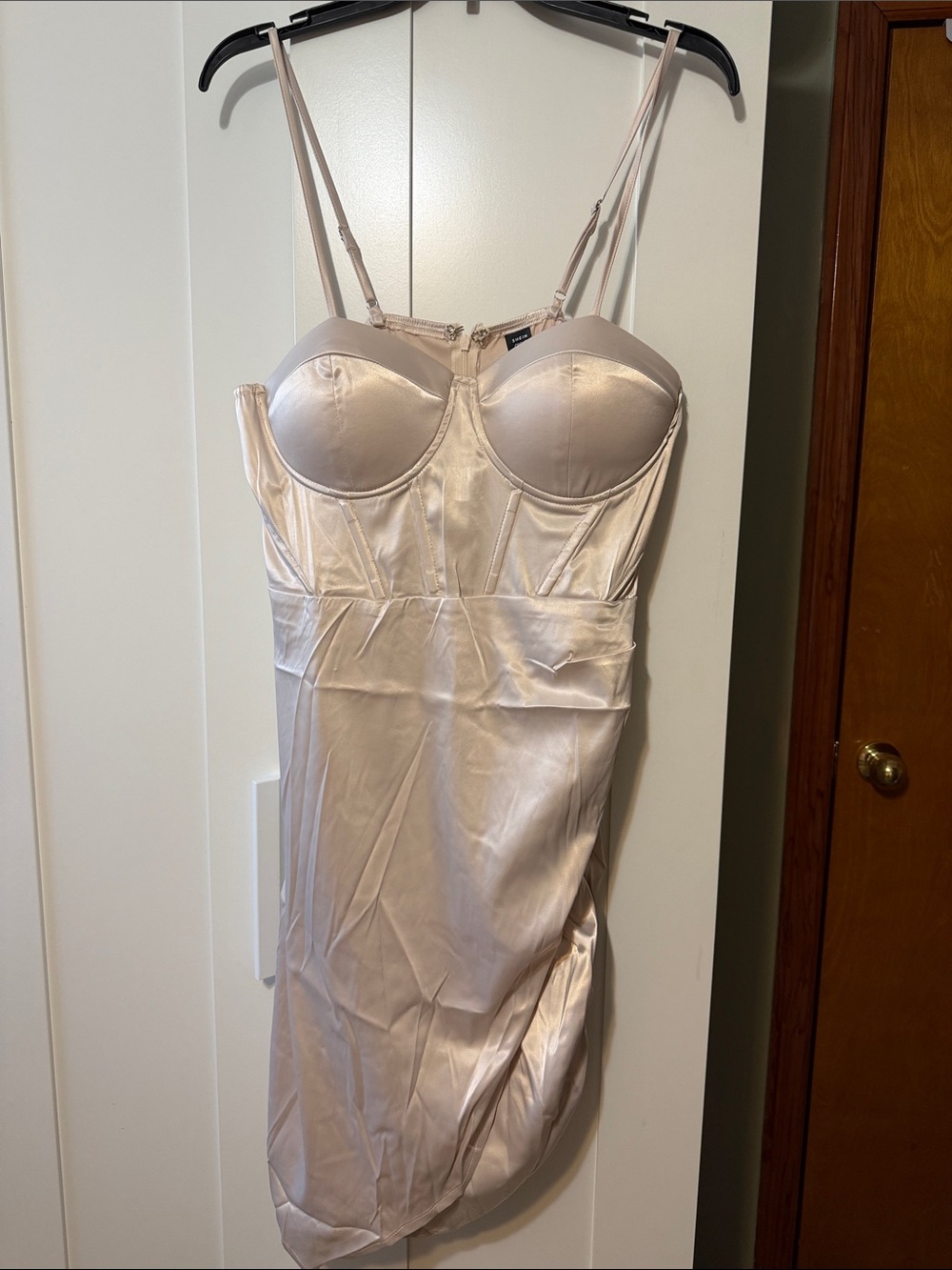 Satin Slip Dress with Built-In Bustier - Blush